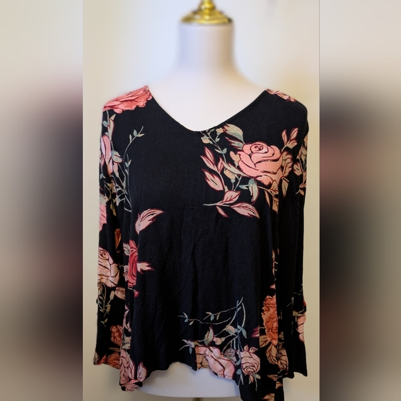 DG2 by Diane Gilman Tops - Floral Black and Pink Long Sleeve Top